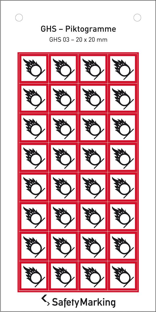 SafetyMarking 30.B1017 GHS-Gefahrenpiktogramm 03 Flamme über Kreis Folie selbstklebend (B x H) 20mm x 20mm 32St.