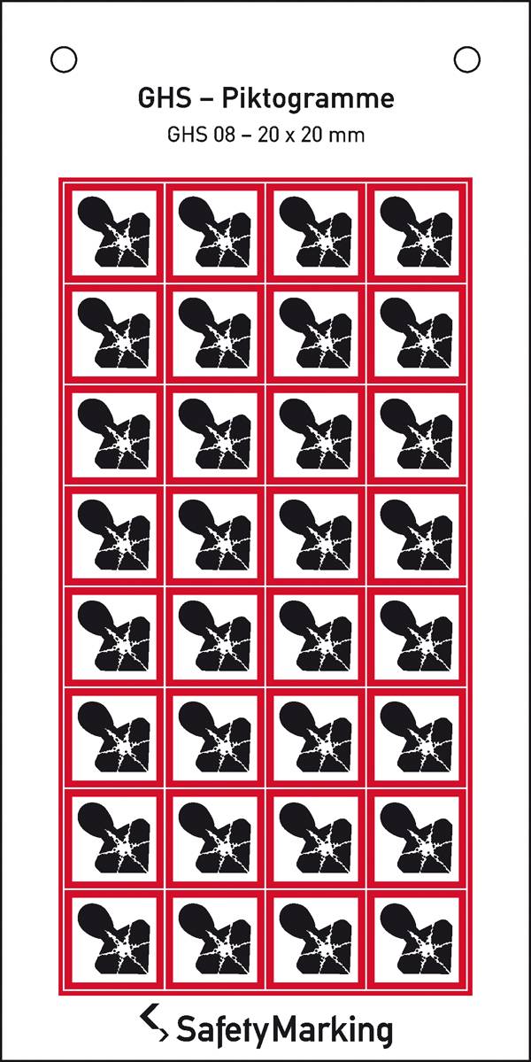 SafetyMarking 30.B1039 GHS-Gefahrenpiktogramm 08 Gesundheitsgefahr Folie selbstklebend (B x H) 20mm x 20mm 32St.