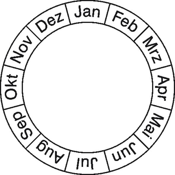 Kreisdiagramm mit Monaten des Jahres auf Deutsch, beginnend oben mit Januar und im Uhrzeigersinn fortlaufend bis Dezember.