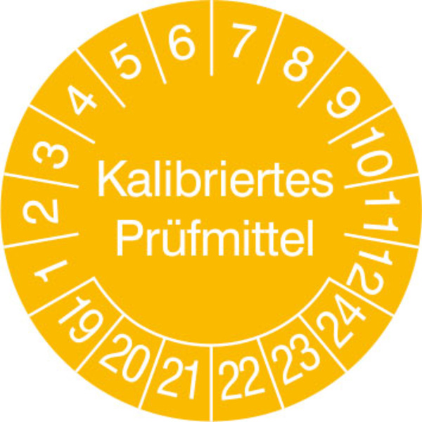 Prüfplakette Kalibriertes Prüfmittel 2019-2024 Gelb Folie selbstklebend (Ø) 30mm 30mm 15St.