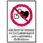 Verbotsschild Kein Zutritt für Personen mit Herzschrittmachern oder implantierten Defibrillatoren Aluminium (B x H) 131mm x 185mm