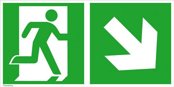 SafetyMarking Fluchtwegschild Folie Notausgang rechts, Richtungsangabe rechts abwärts 38.3042 (B x H) 300mm x 150mm ISO 7010 1St.