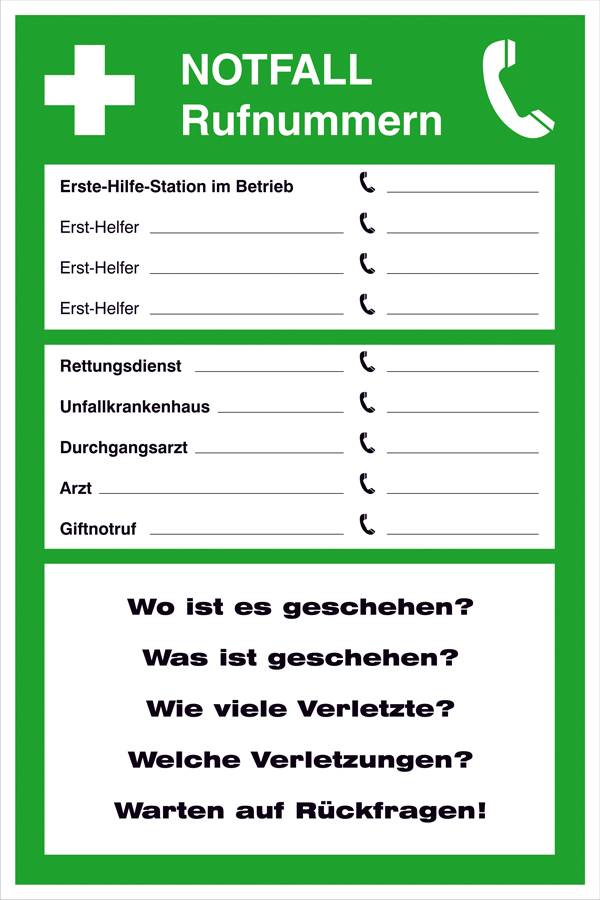 SafetyMarking 21.0044 Aushang Notfall Rufnummern Folie selbstklebend (B x H) 200mm x 300mm 1St.