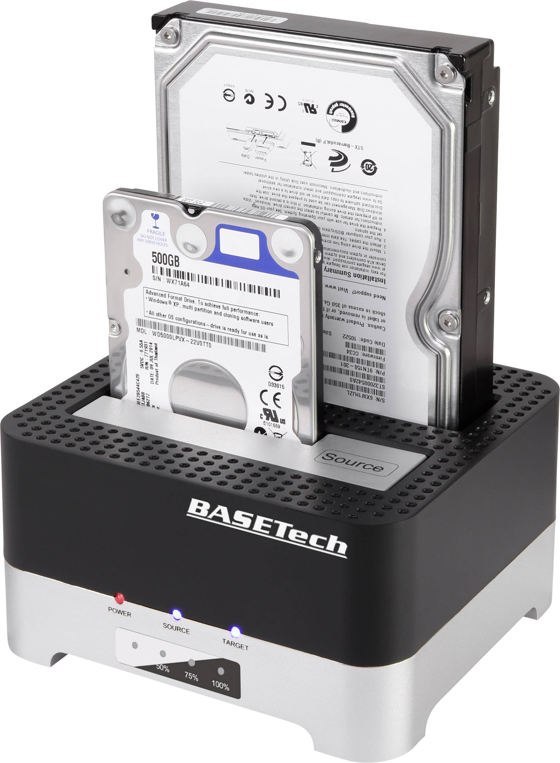 Basetech BT-DOCKING-02 SATA USB 3.2 Gen 1 (USB 3.0) 2 Port Festplatten-Dockingstation mit Clone-Funktion