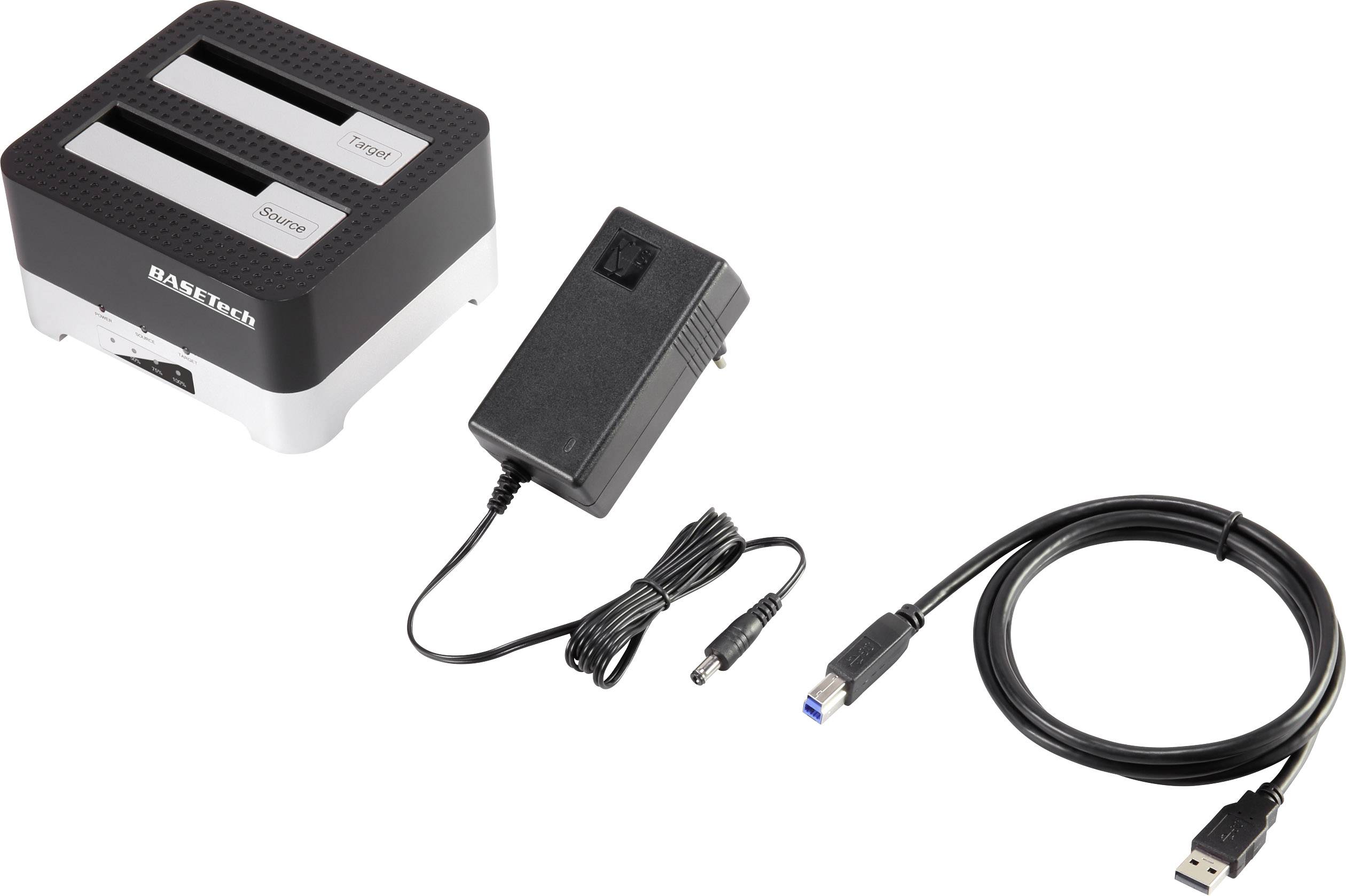 Basetech BT-DOCKING-02 SATA USB 3.2 Gen 1 (USB 3.0) 2 Port Festplatten-Dockingstation mit Clone-Fun