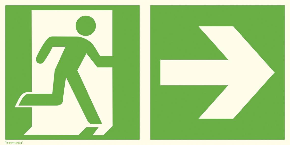 Axppin Notausgang Schild Aufkleber – Pfeil Rechts, Grün, 300x150mm, Selbstklebende Folie Nach ISO 7010