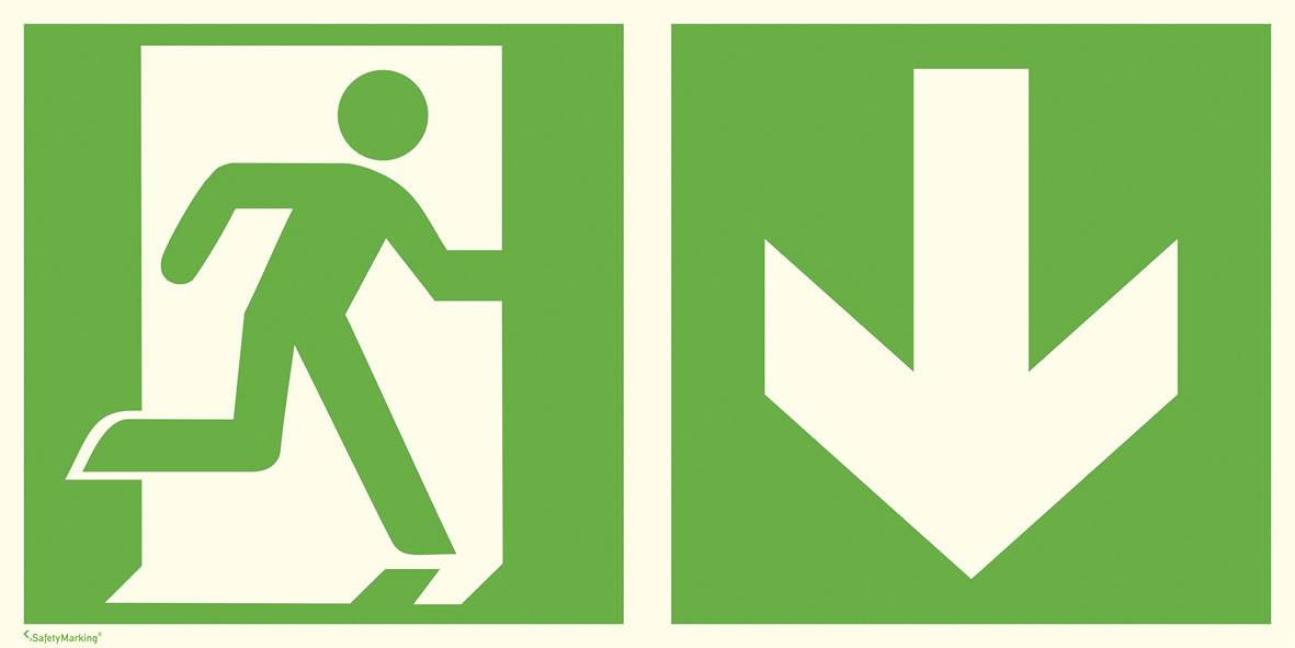 SafetyMarking Fluchtwegschild Folie Notausgang rechts, Richtungsangabe abwärts 38.0069 (B x H) 300mm x 150mm ISO 7010 1St.