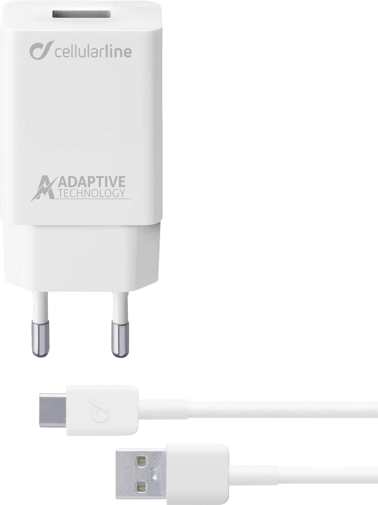 Cellularline ACHSMKIT15WTYCW USB Ladegerät 15 W USB 2.0 Buchse A, USB 3.2 Gen 1 Stecker C (USB 3.0) Weiß Steckdose