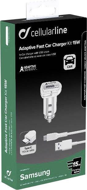 Cellularline CBRSMKIT15WTYCW USB Ladegerät 15 W USB 2.0 Buchse A, USB 3.2 Gen 1 Stecker C (USB 3.0) Weiß KFZ, LKW