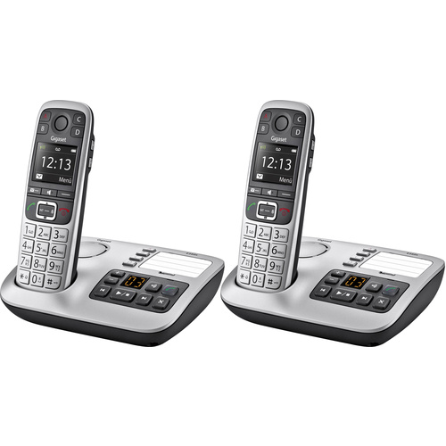 Gigaset E560A Duo Schnurloses Telefon analog Anrufbeantworter, Freisprechen, Optische Anrufsignalisierung Platin