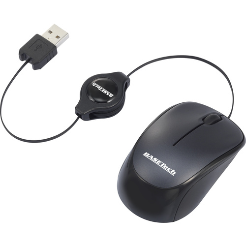 Basetech BS-RNM-100 USB Wi-Fi mouse Optical Cable rewind Black