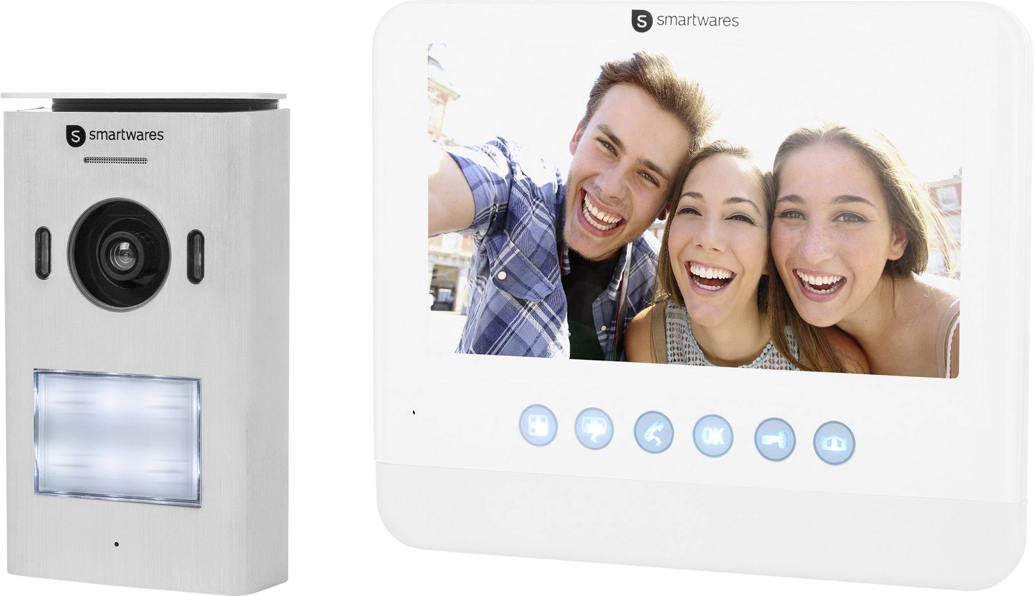 Smartwares DIC-22212 Video-Türsprechanlage 2-Draht Komplett-Set 1 Familienhaus Silber, Weiß