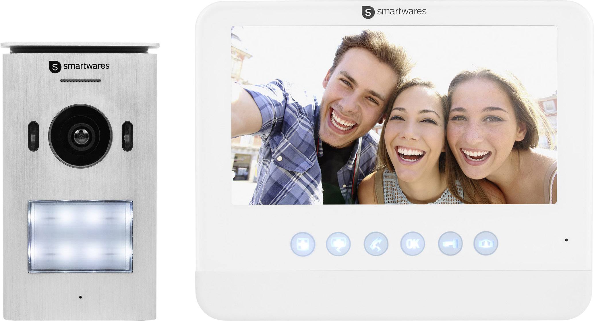 Smartwares DIC-22212 Video-Türsprechanlage 2-Draht Komplett-Set 1 Familienhaus Silber, Weiß