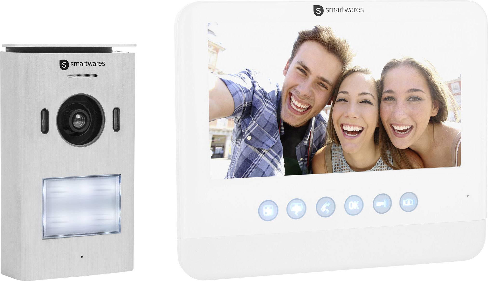 Smartwares DIC-22212 Video-Türsprechanlage 2-Draht Komplett-Set 1 Familienhaus Silber, Weiß