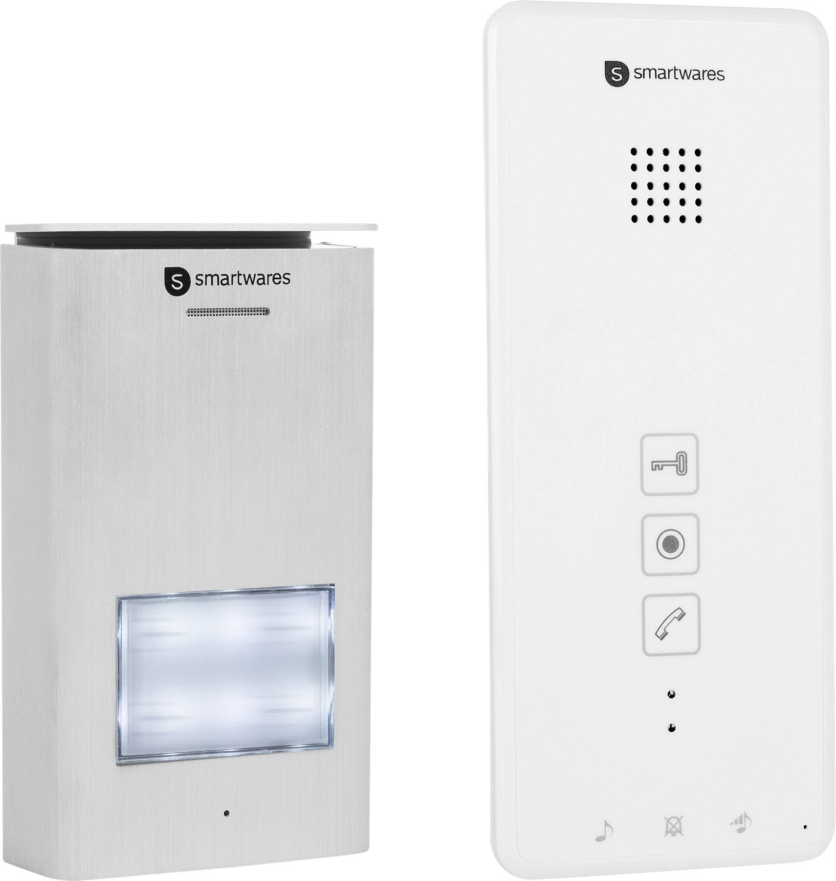 Smartwares DIC-21112 Türsprechanlage 2-Draht Komplett-Set 1 Familienhaus Silber, Weiß