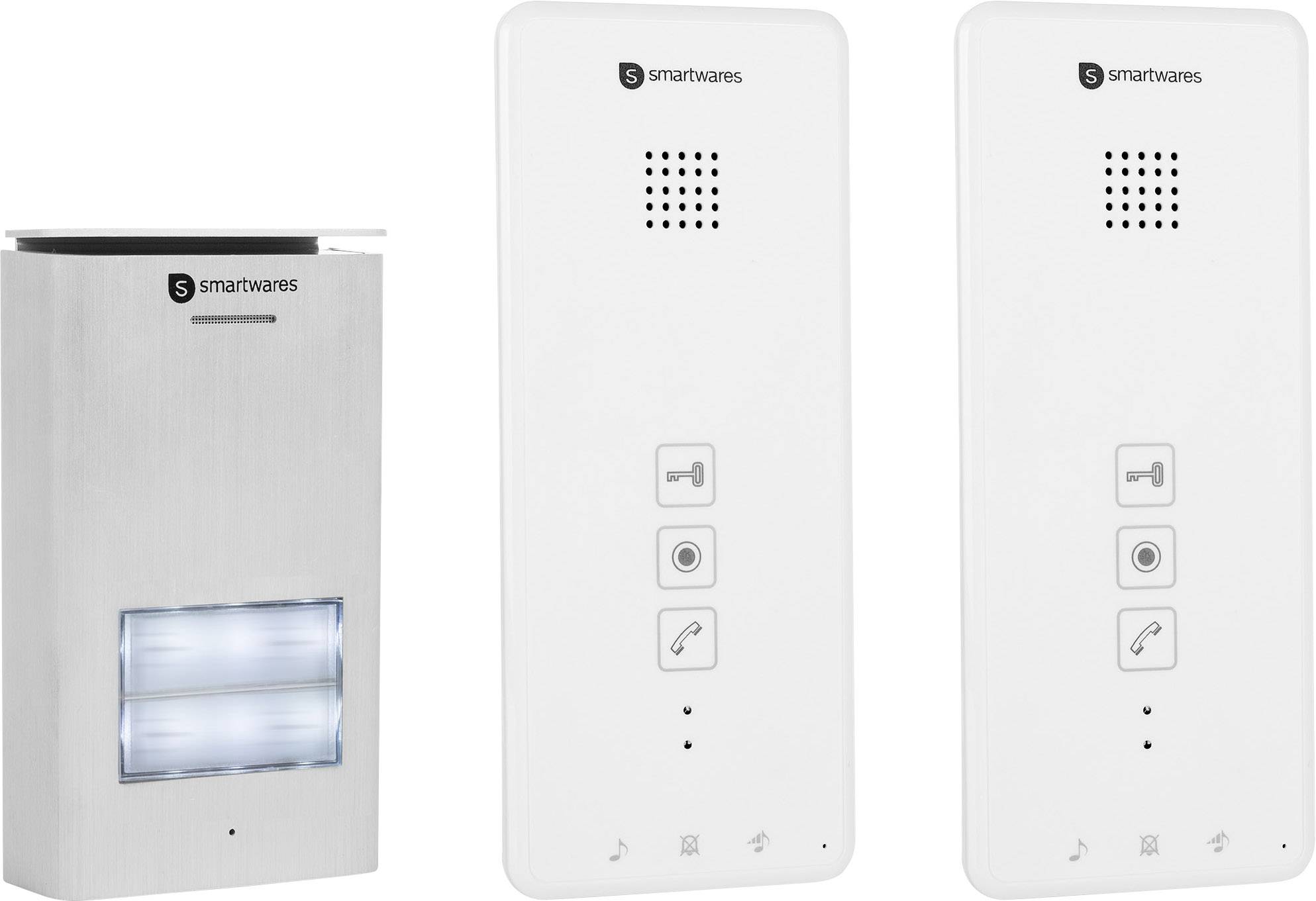Smartwares DIC-21122 Türsprechanlage 2-Draht Komplett-Set 2 Familienhaus Silber, Weiß