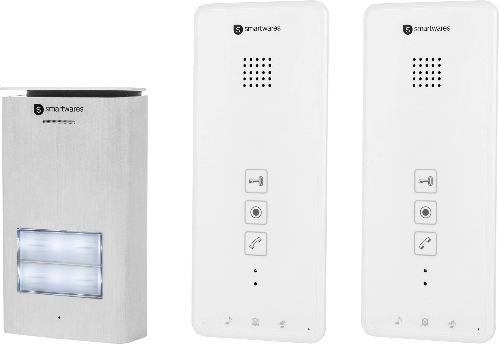 Smartwares DIC-21122 Türsprechanlage 2-Draht Komplett-Set 2 Familienhaus Silber, Weiß
