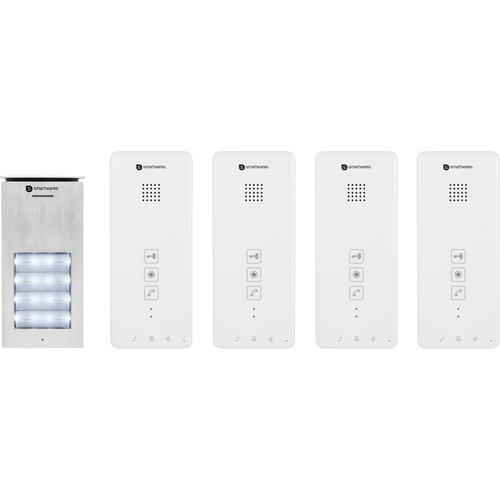 Smartwares DIC-21142 Interphone Set complet 4 foyers argent, blanc