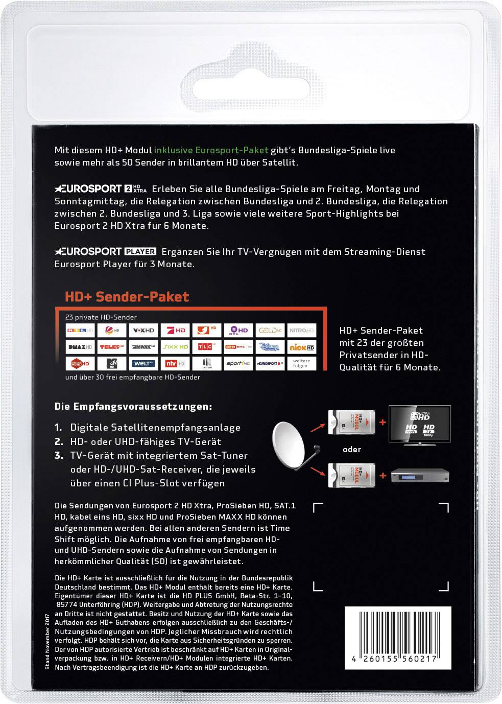 HD+ Modul inkl. Eurosport - Paket und Sender - Paket für 6 Monate