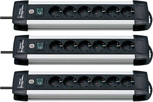 1391000016-3 Steckdosenleiste mit Schalter 6fach Schwarz, Aluminium Schutzkontakt 3St.