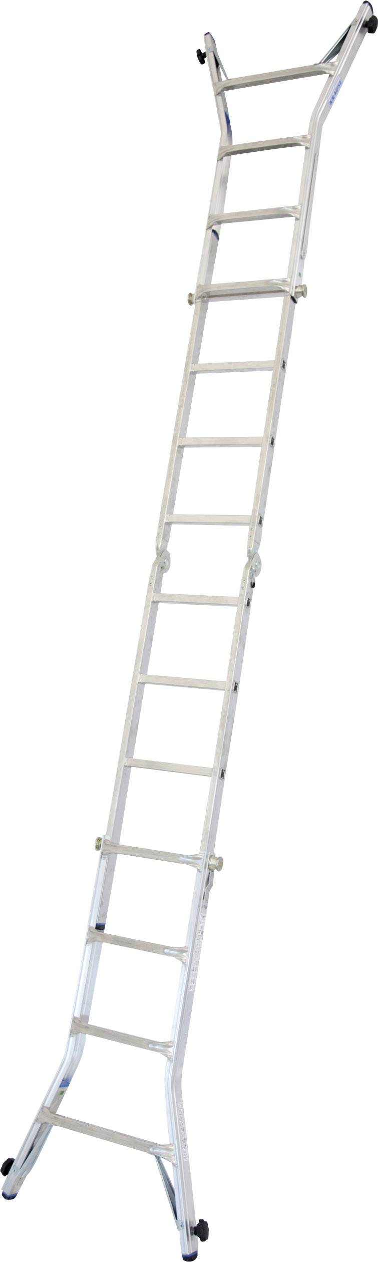 Eine silberne Mehrzweckleiter mit mehreren Gelenken, vollständig ausgeklappt.