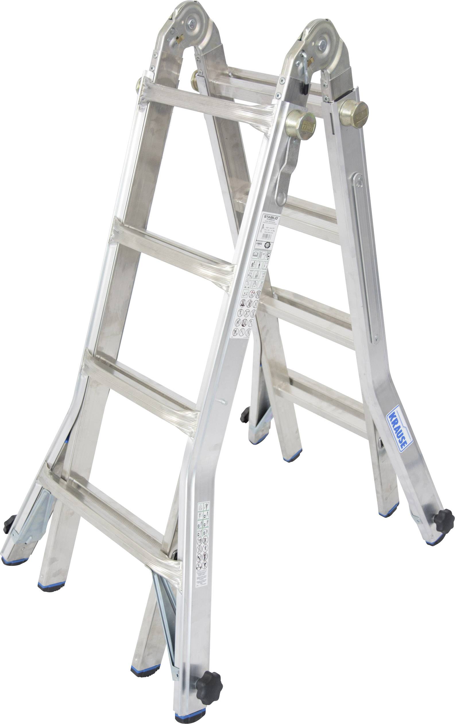Aluminium-Klappleiter mit fünf Sprossen, zusammengefaltet, im Stehen gezeigt. Geeignet für Malerarbeiten oder Höhenzugänge.