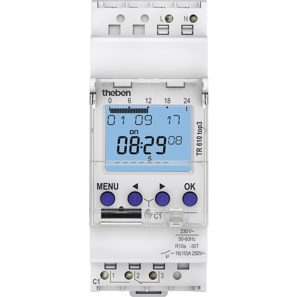 Theben Zeitschaltuhr für Hutschiene Betriebsspannung: 230 V/AC TR610 top3 1 Wechsler 16A 250 V/AC Wochenprogramm