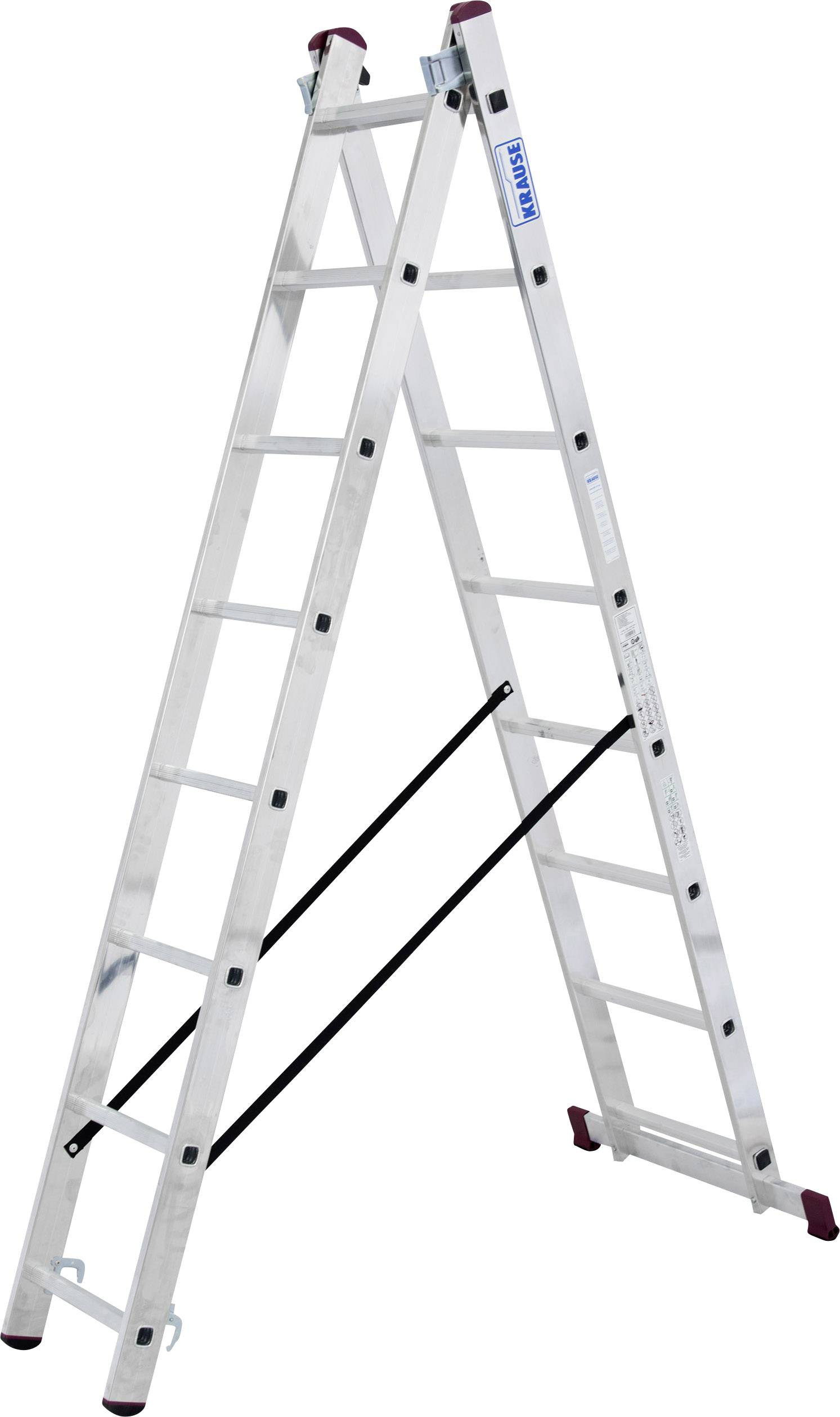 Eine silberne Anstellleiter aus Aluminium, ausgeklappt in einem A-förmigen Winkel, steht aufrecht. Geeignet für vielseitige Arbeiten.