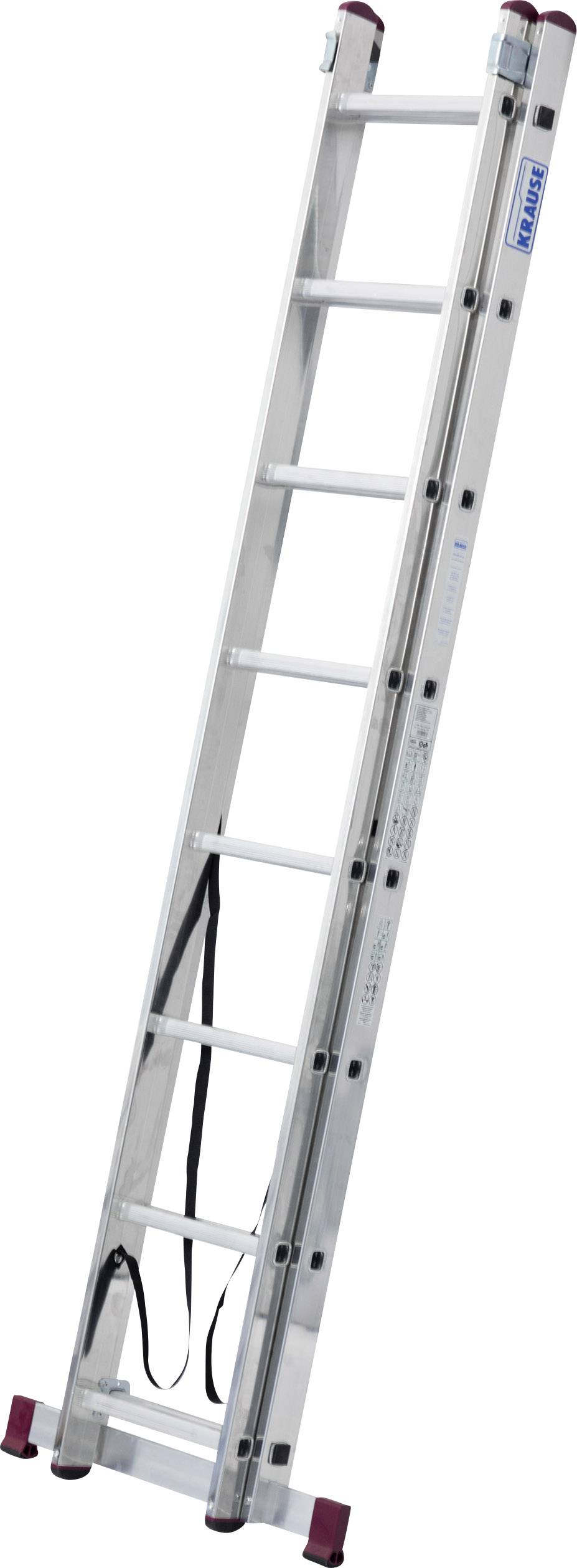 Eine silberne Anlegeleiter mit acht Sprossen und rutschfesten Standfüßen, geeignet für den Einsatz im Innen- und Außenbereich.