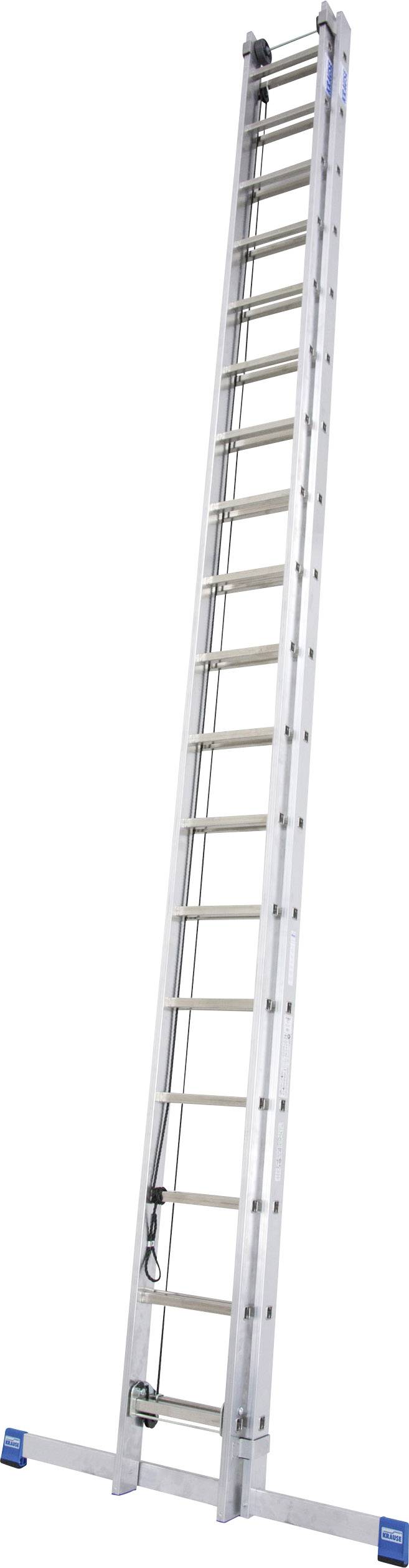 Aluminiumleiter, vollständig ausgefahren, mit 14 Sprossen. Geeignet für Arbeiten in großer Höhe.