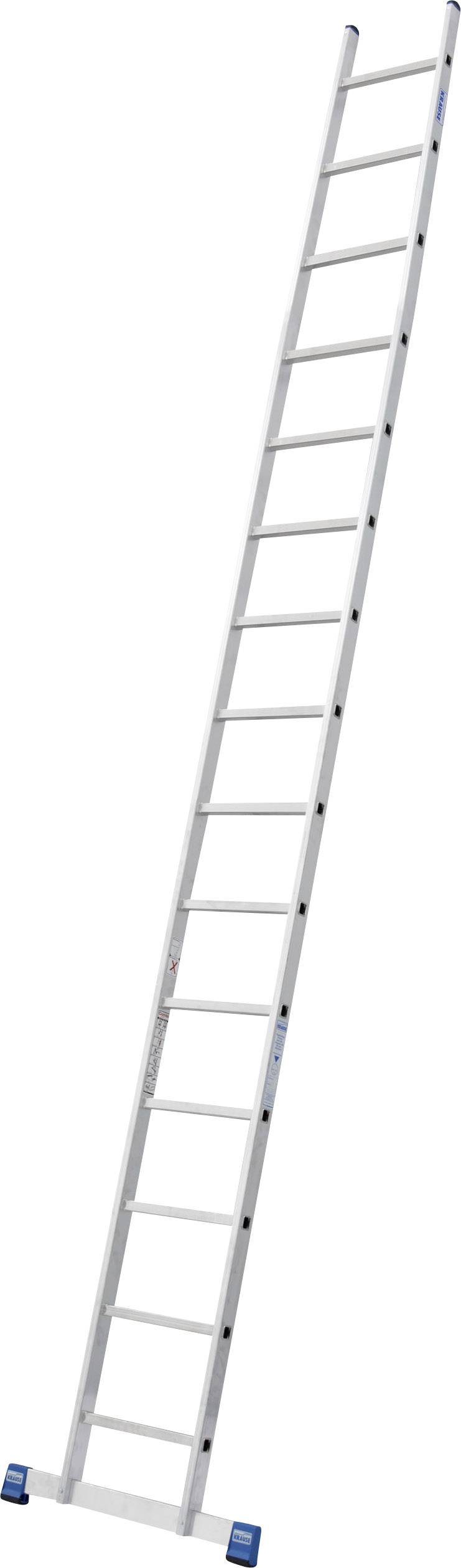 Eine lange Aluminiummetalleiter mit 13 Sprossen, die schräg nach rechts oben lehnt, geeignet für den Außen- oder Innenbereich.