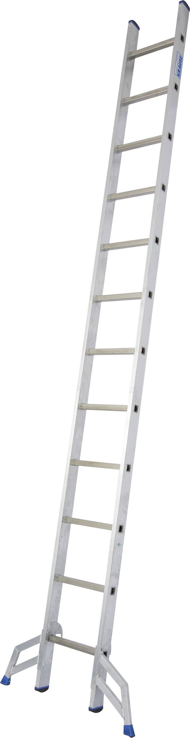 Aluminiumleiter mit blauen Gummikappen an den Füßen, elf Sprossen hoch, aufrecht stehend.