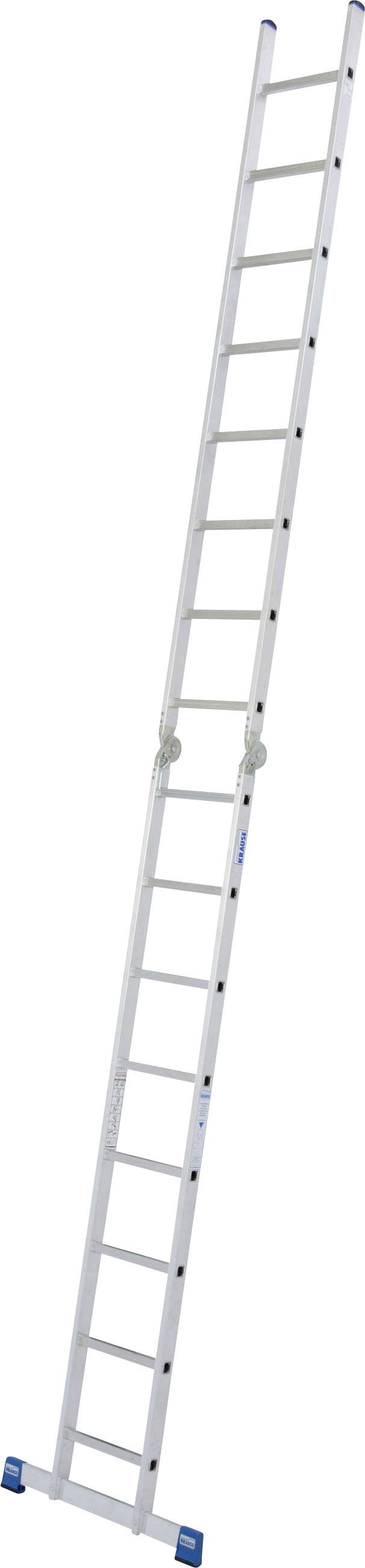 Aluminiumleiter mit 15 Sprossen, leicht geneigt, stehend auf einem blauen Kunststofffuß.