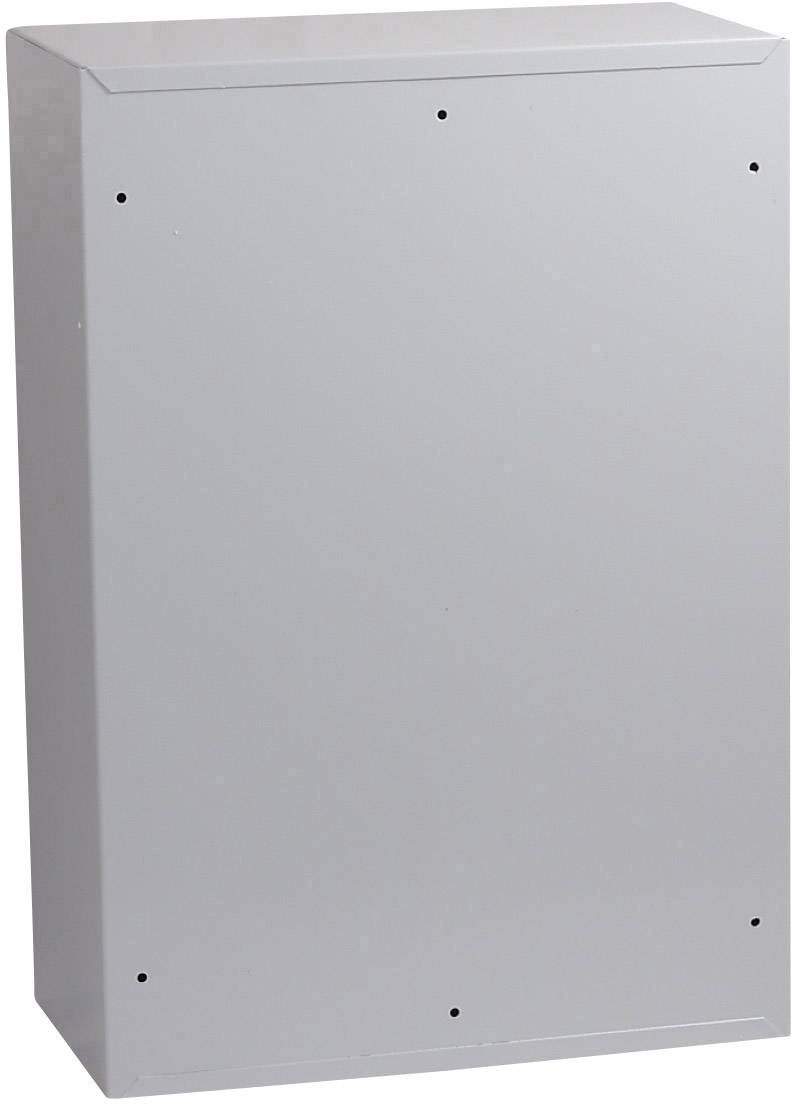 Metallischer Schaltschrank mit glatter Oberfläche, rechteckig, ohne sichtbare Marken oder Beschriftungen, für elektrotechnische Installationen.