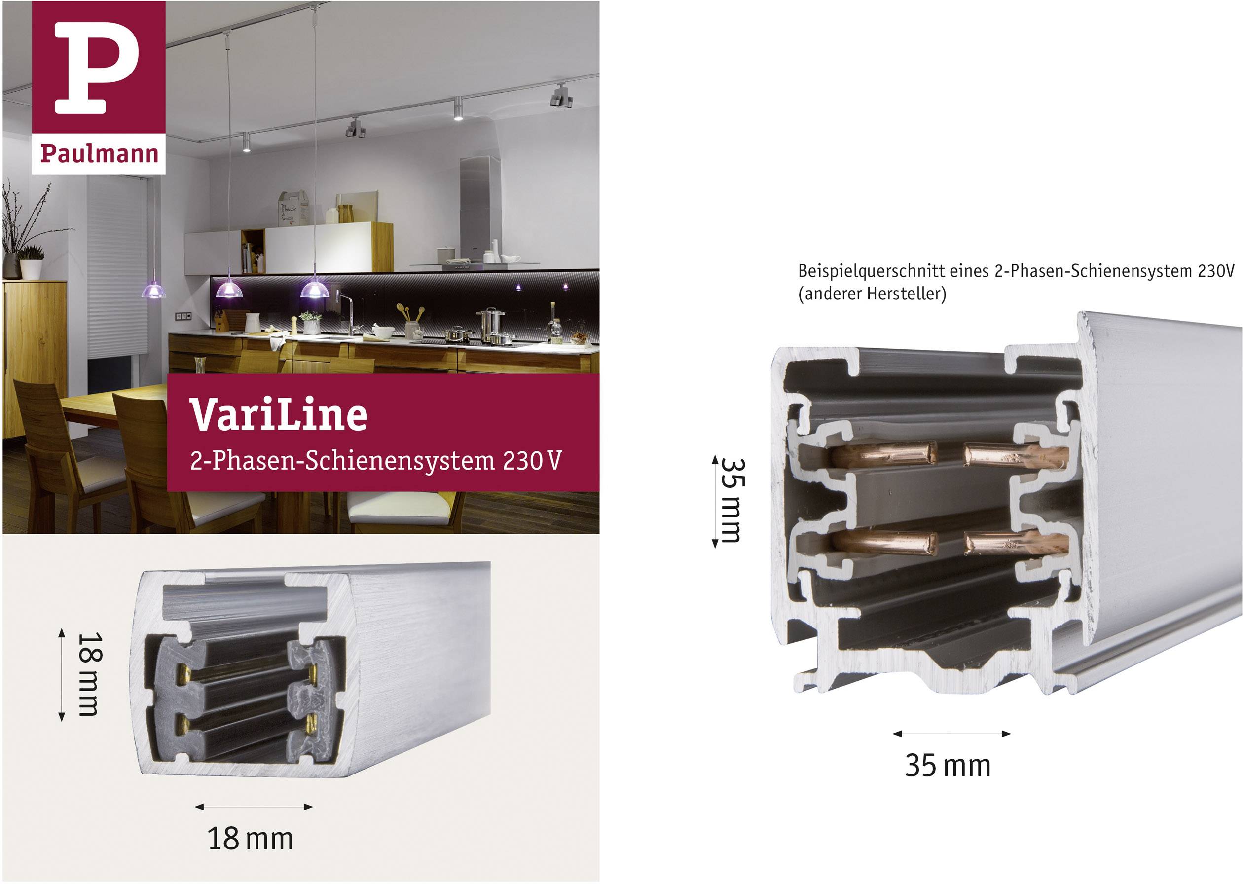 Paulmann 95487 VariLine Hochvolt-Schienensystem-Komponente Linienverbinder   Aluminium (gebürstet)