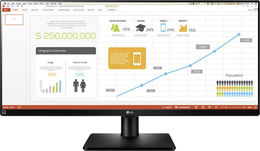 LG Electronics 34UB67-B LCD-Monitor 86.4 cm (34 Zoll) 2560 x 1080 Pixel 21:9 5 ms DisplayPort, HDMI®, DVI, Audio, stereo (3.5 mm Klinke), USB-A (US