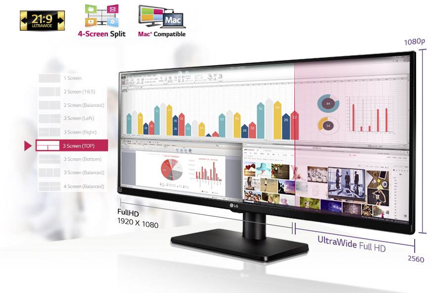 LG Electronics 34UB67-B LCD-Monitor 86.4 cm (34 Zoll) 2560 x 1080 Pixel 21:9 5 ms DisplayPort, HDMI®, DVI, Audio, stereo (3.5 mm Klinke), USB-A (US