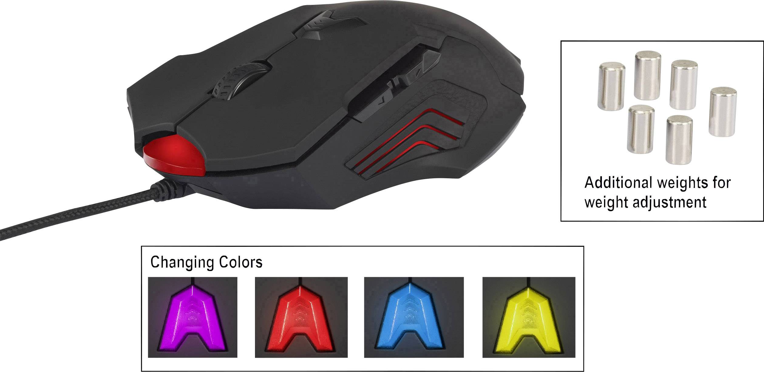 Renkforce RF-GM-PR01 USB Gaming-Maus Laser Beleuchtet, Integriertes Scrollrad, Gewichts-Tuning Schwarz