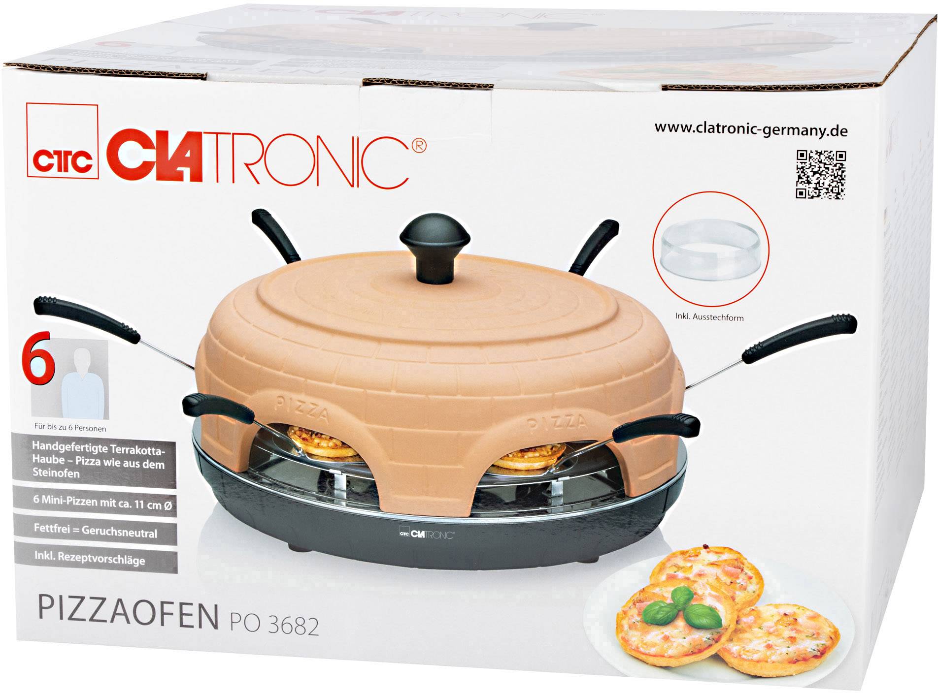 Clatronic PO 3682 Pizzaofen Terracotta, Schwarz