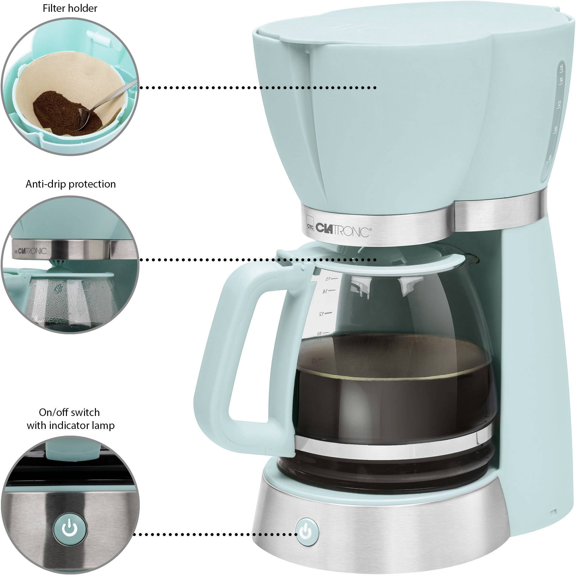 Clatronic KA 3689 Kaffeemaschine Mint Fassungsvermögen Tassen=15