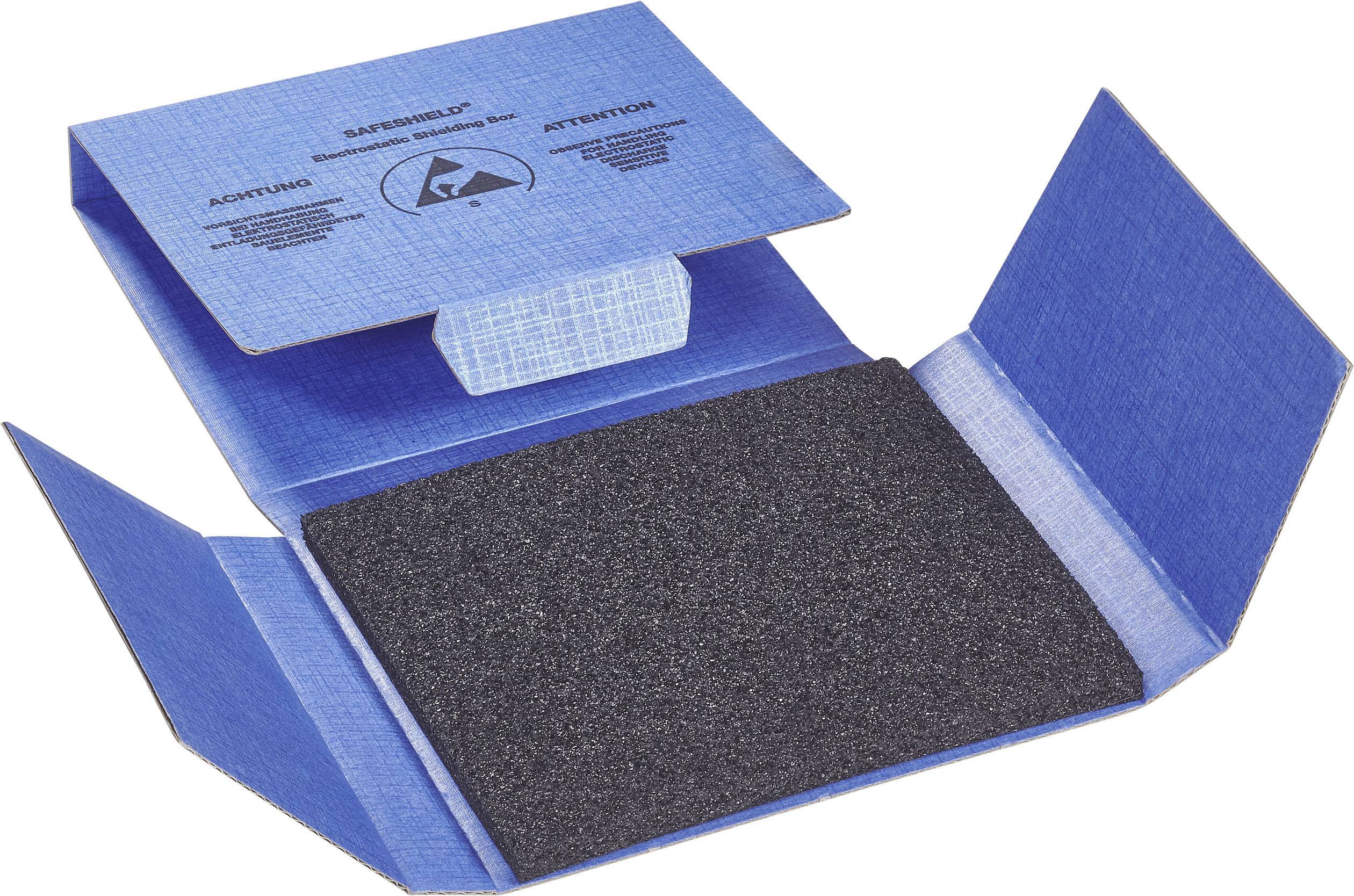Eine geöffnete, blaue antistatische Verpackung mit Schaumstoffeinlage. Sie schützt empfindliche elektronische Bauteile.