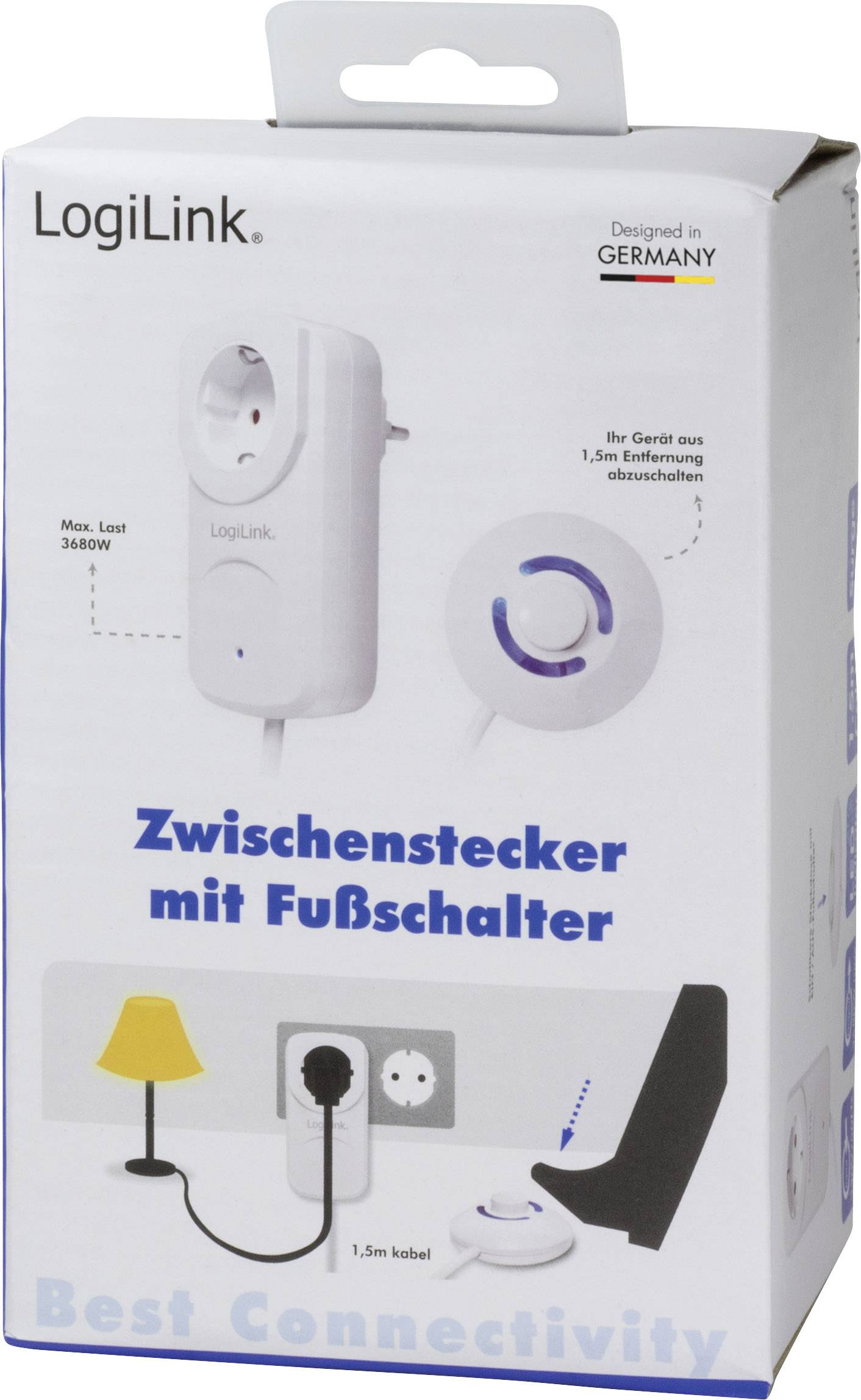 LogiLink LPS225 Schaltbare Zwischensteckdose mit abgesetztem Schalter Weiß