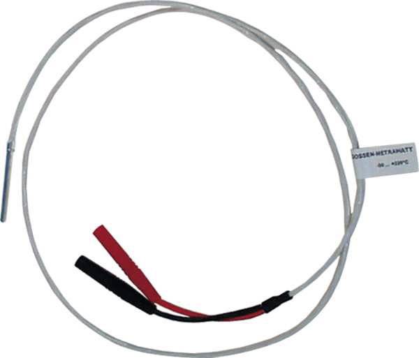 Ein langes, dünnes Kabel mit zwei farbigen Enden, rot und schwarz. Es dient wahrscheinlich der elektrischen Verbindung oder Messung.