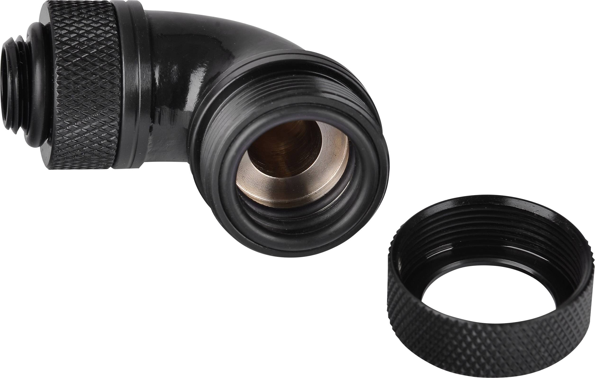 Thermaltake Pacific G1/4 PETG Tube 90-Degree Compression 16mm OD – Black Wasserkühlung-Winkelverbinder