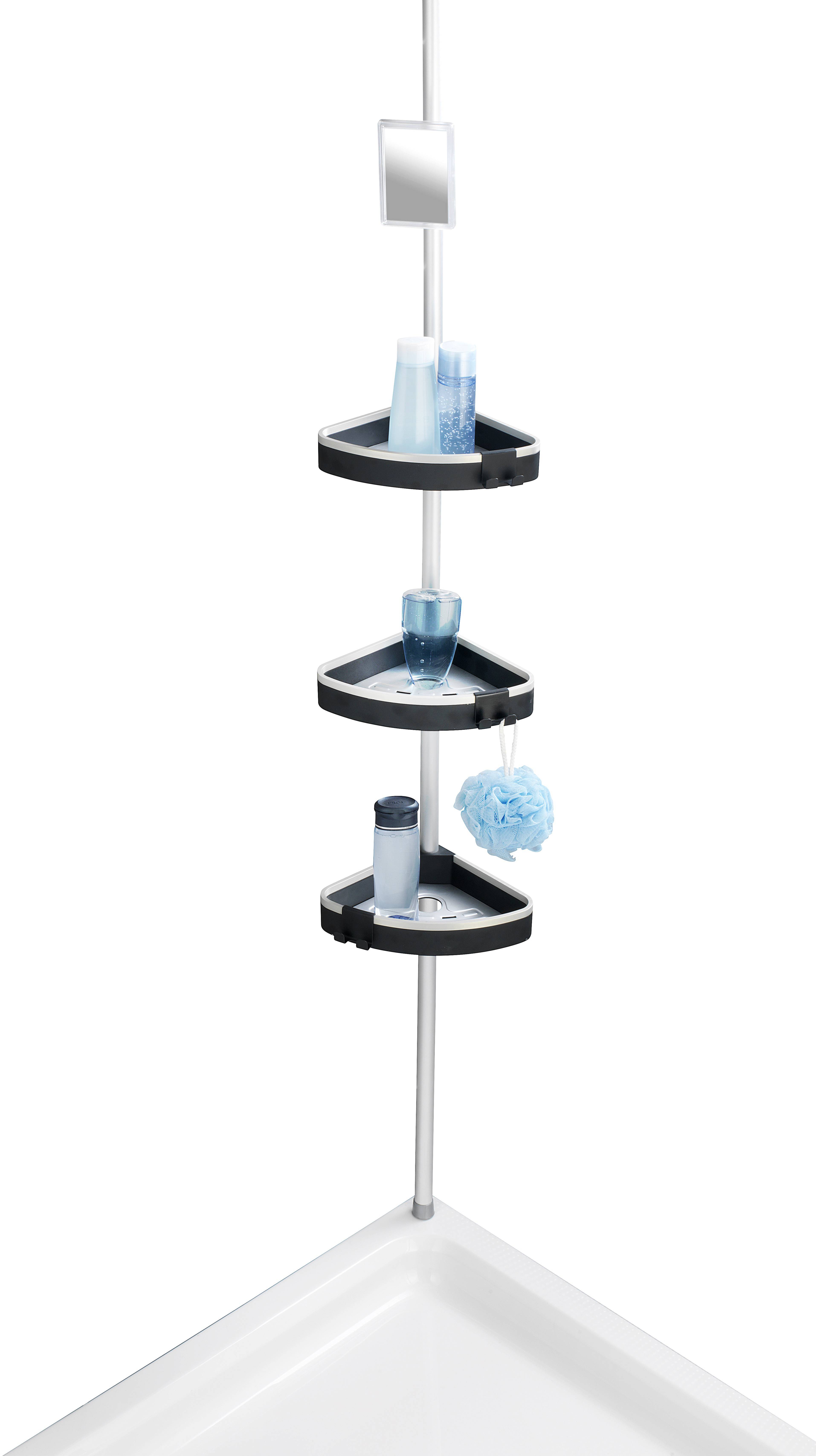 Wenko 22827100 Wave Duschecke  Aluminium, Kunststoff Silber, Schwarz ausziehbar, rostfrei 1 St.