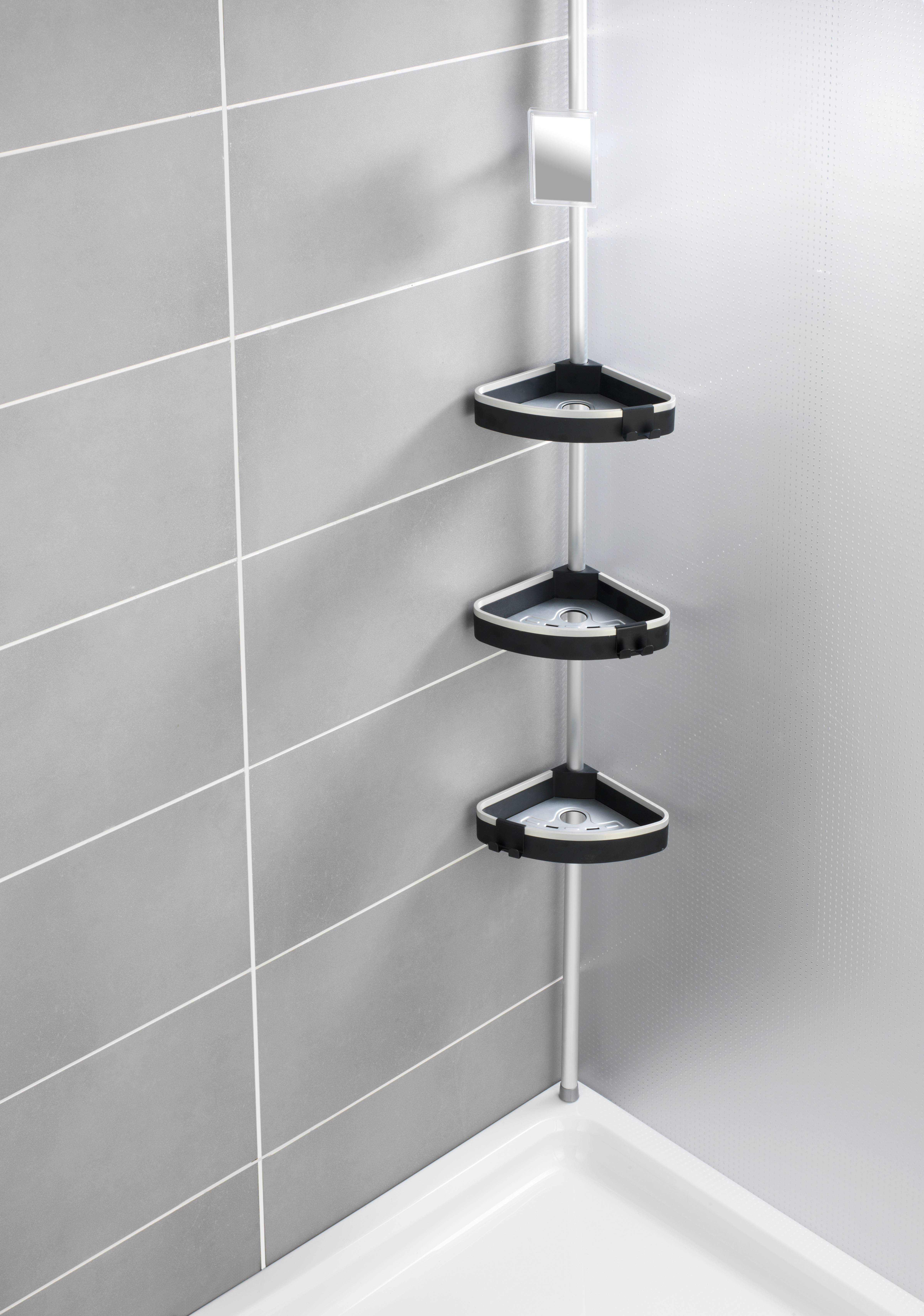 Wenko 22827100 Wave Duschecke  Aluminium, Kunststoff Silber, Schwarz ausziehbar, rostfrei 1 St.