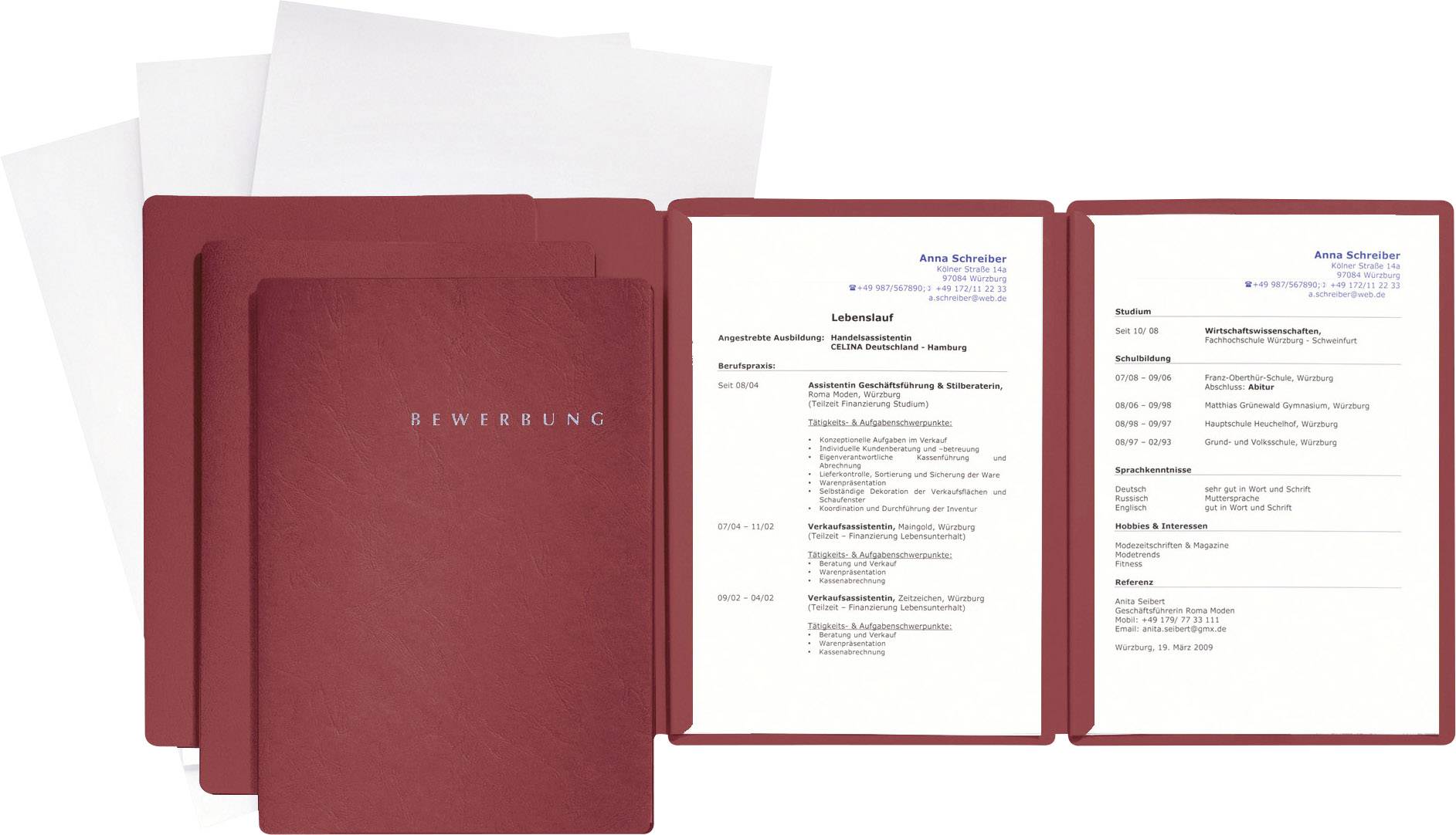 PAGNA Bewerbungsmappe 22028-01 DIN A4 Rot 3 St.