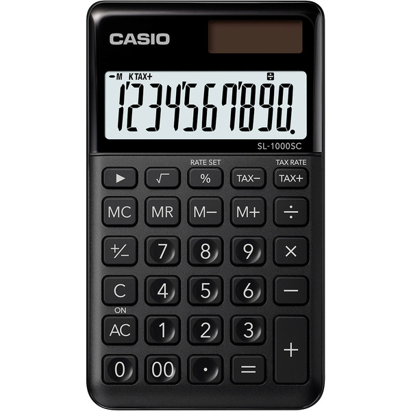 Casio SL-1000SC-BK Taschenrechner Schwarz Display (Stellen): 10solarbetrieben, batteriebetrieben (B x H x T) 71 x 9 x 120mm