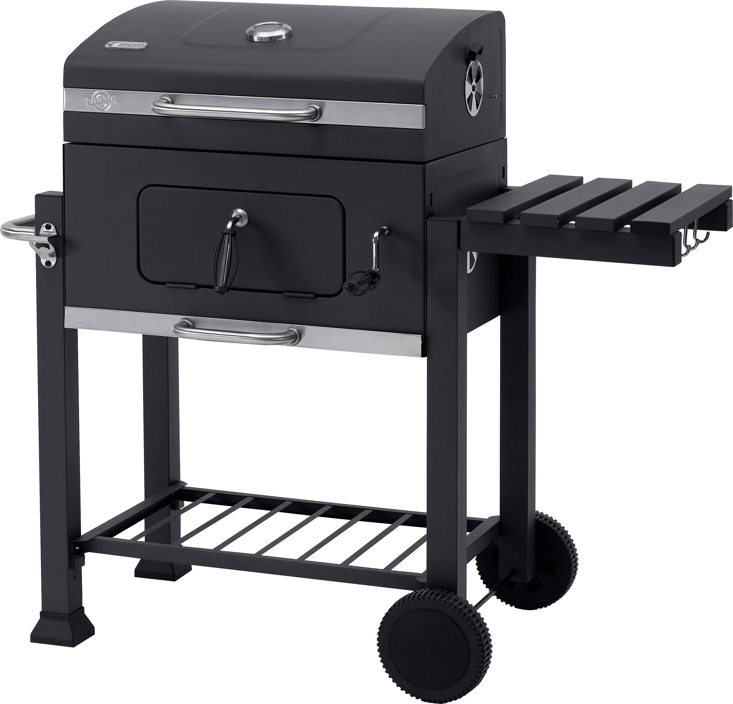 tepro Garten Toronto Click Grillwagen Holzkohle-Grill Thermometer im Deckel Schwarz, Edelstahl