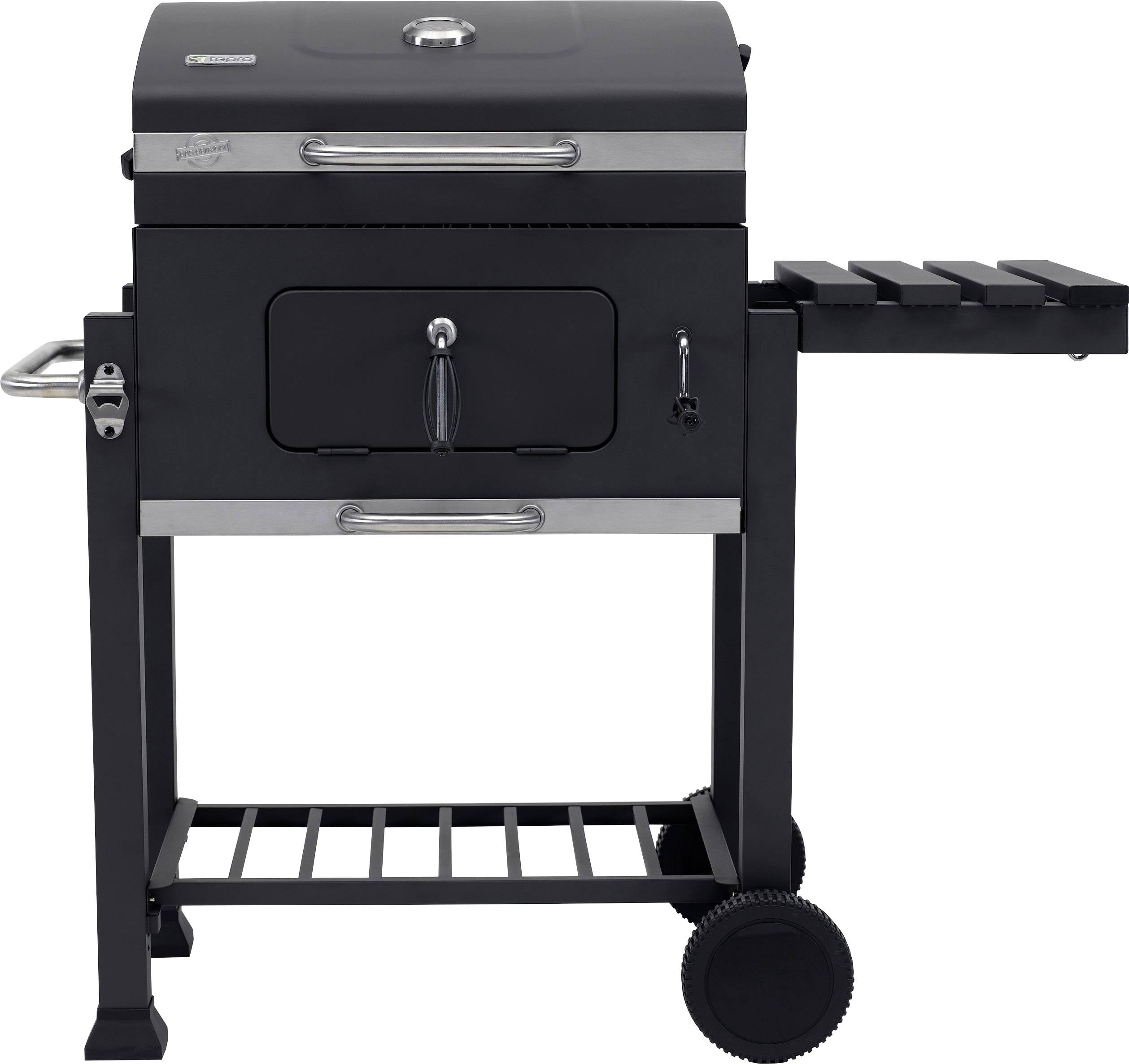 tepro Garten Toronto Click Grillwagen Holzkohle-Grill Thermometer im Deckel Schwarz, Edelstahl